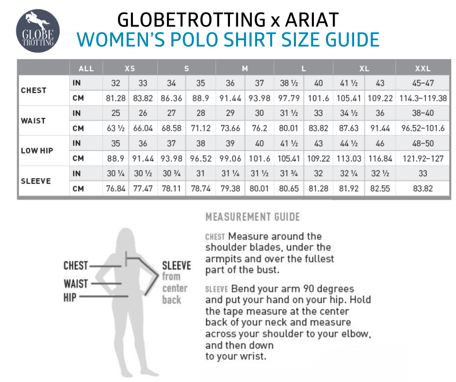 Globetrotting Women's Polo Shirt Size Guide