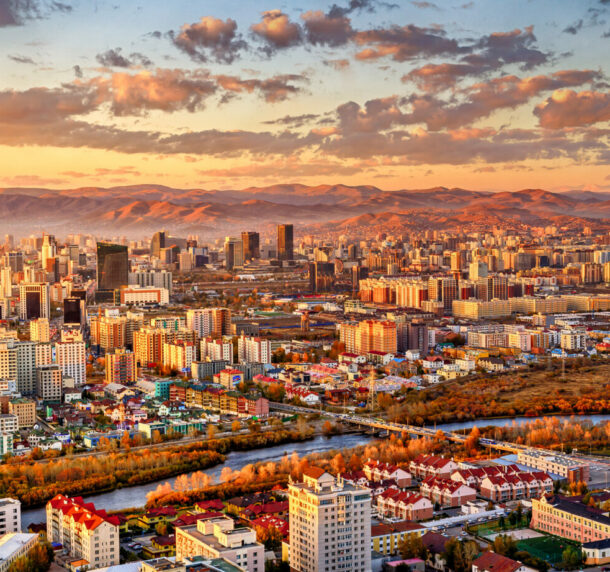 A Day Spent in Ulaanbaatar - cityscape at sunset - image by Michal Vit via Shutterstock - Globetrotting horse riding holidays