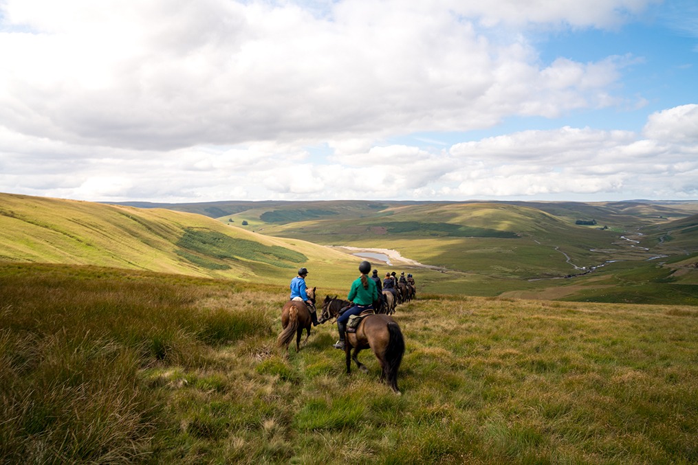 riders on green hills horse riding holiday in Wales by globetrotting