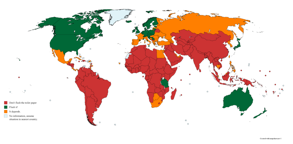 travel world map for toilet etiquette